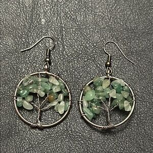 1.  Tree Of Life Green Aventurine Natural Stones Wire Back Earrings